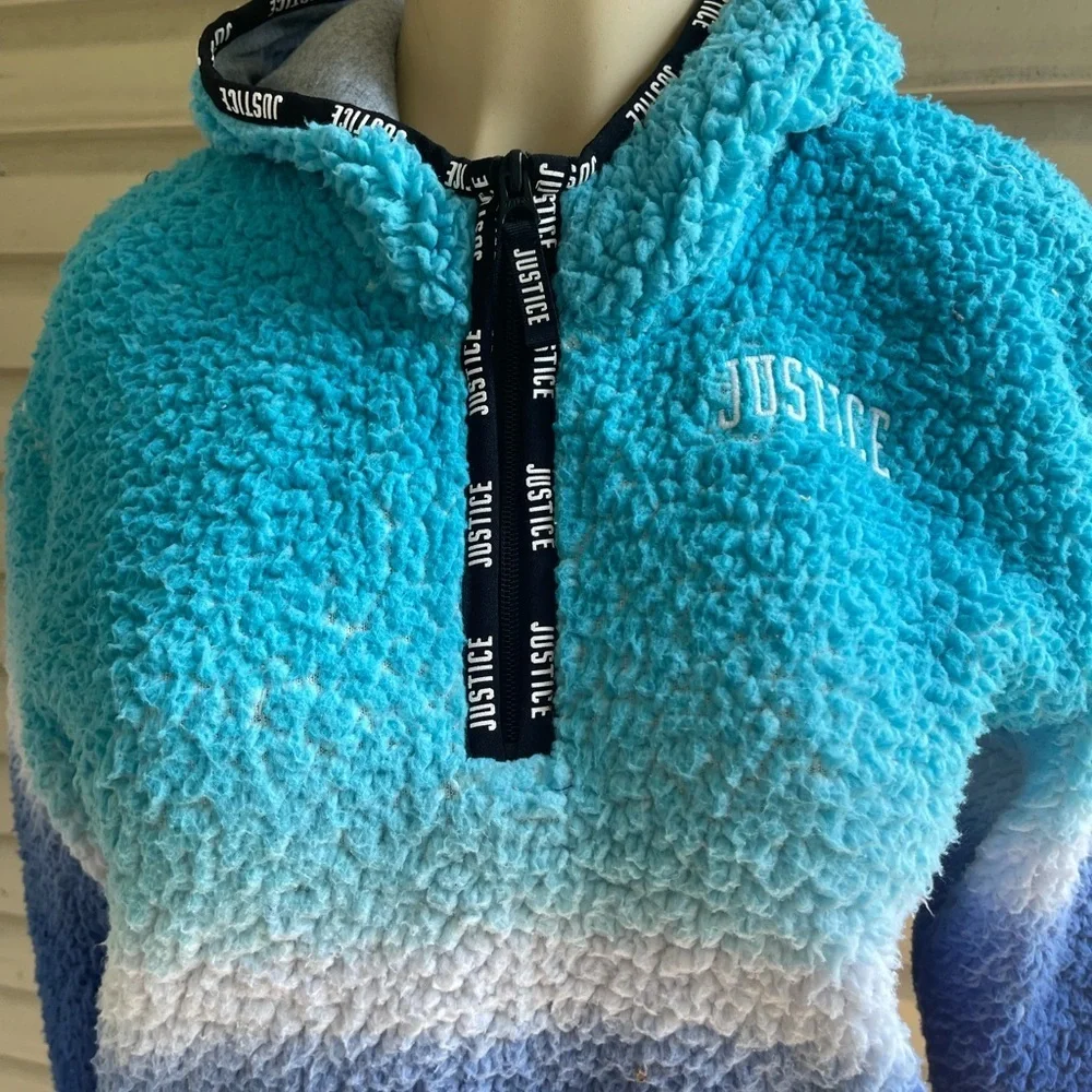 Justice girls Sherpa blue ombré hoodie sweater